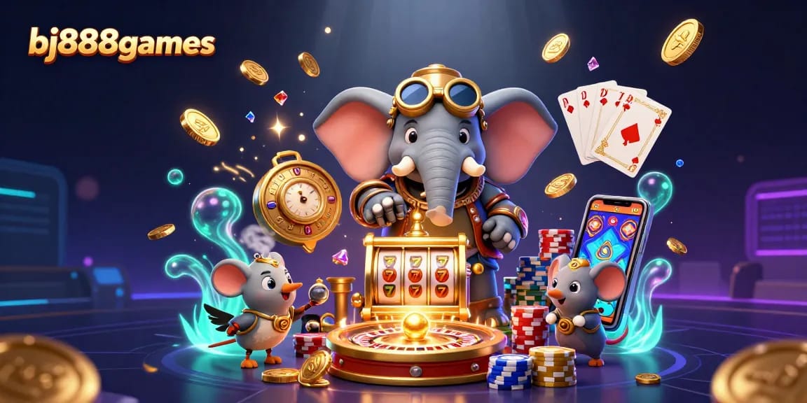 Experience the thrilling world of bj888games with our vibrant steampunk casino illustration.