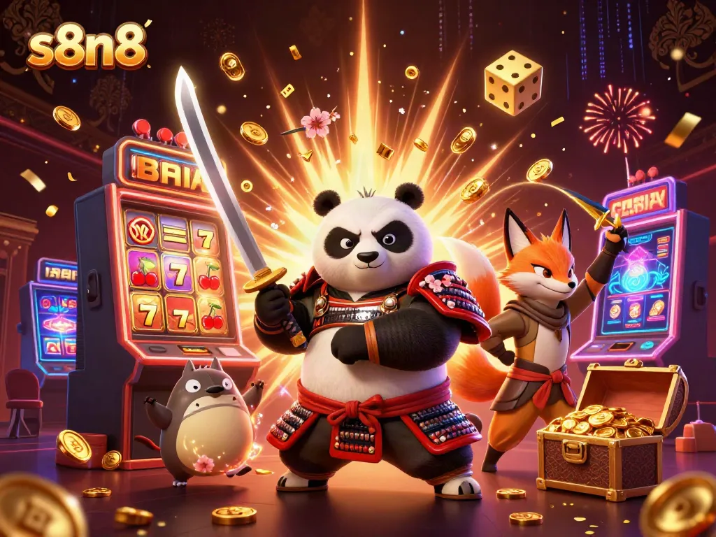 Engage with the vibrant s8n8 casino scene featuring dynamic gaming elements and colorful characters.