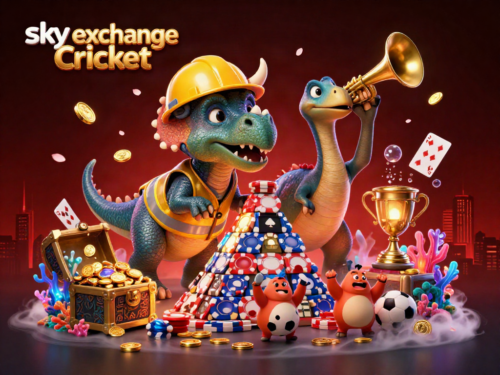 Engage in thrilling sky exchange Cricket betting surrounded by dynamic characters and colorful game elements.