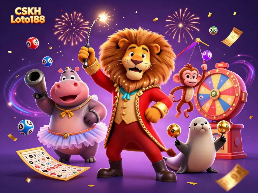 Join the action with CSKH Loto188 as colorful lottery balls scatter joyfully in a vibrant casino scene.