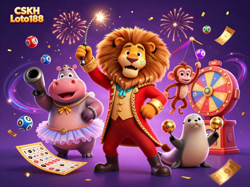 Join the action with CSKH Loto188 as colorful lottery balls scatter joyfully in a vibrant casino scene.