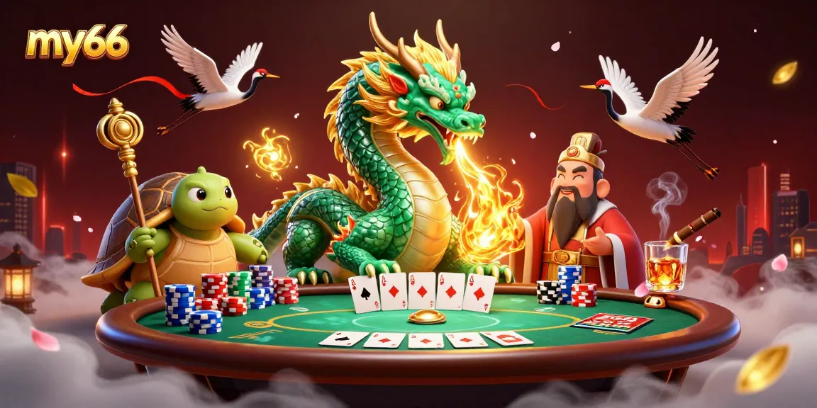 Experience thrilling gameplay at mv66 with an emerald jade dragon, lucky cranes, and vibrant poker elements.