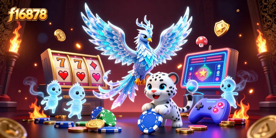 Experience f16878 thrilling gameplay with an ice phoenix, glowing sprites, and classic casino elements.