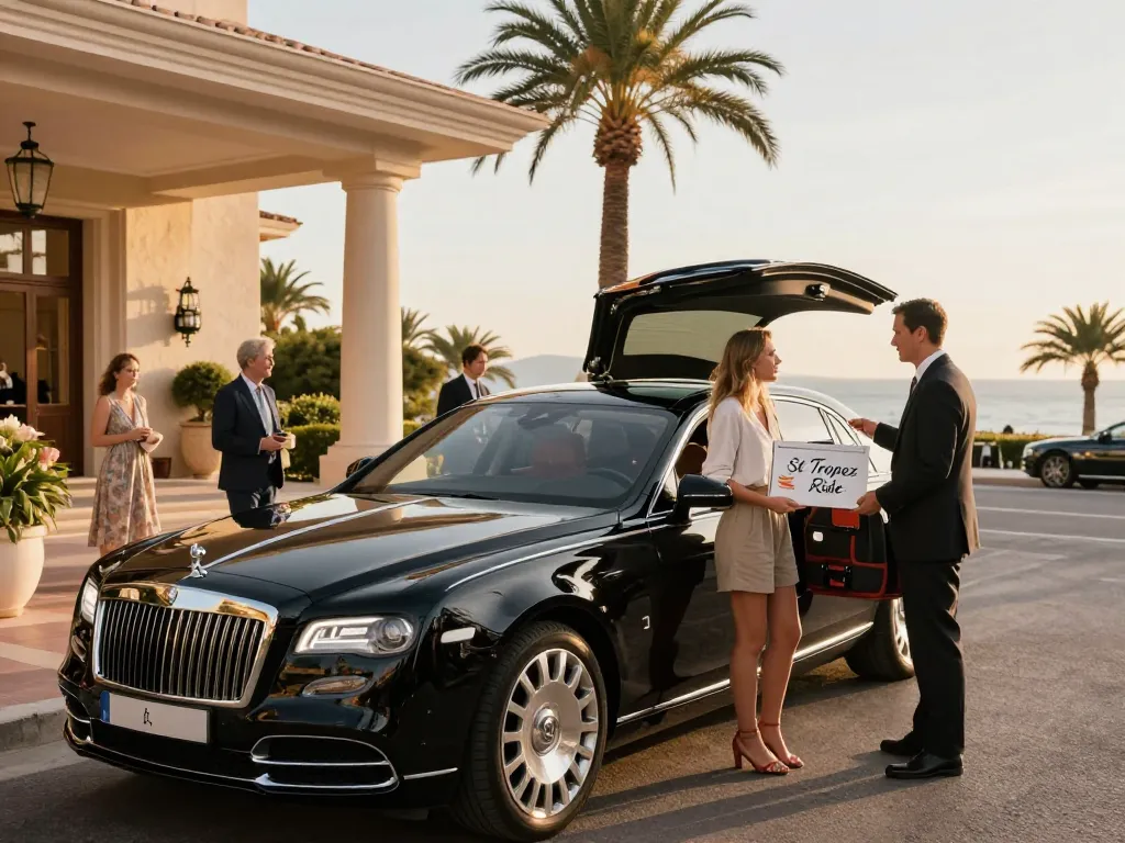 Service de luxe Taxi Saint Tropez avec chauffeur professionnel à l'hôtel.