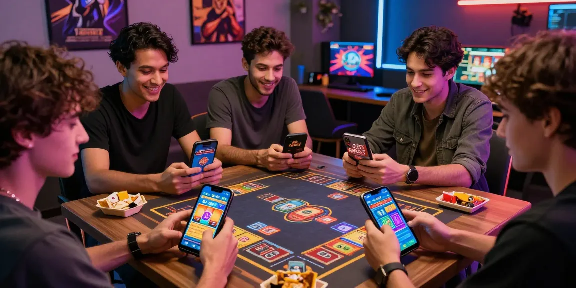 Three friends enjoying a lively gaming session with the 3 Patti No1 app on their mobile devices, showcasing vibrant graphics and social interaction.