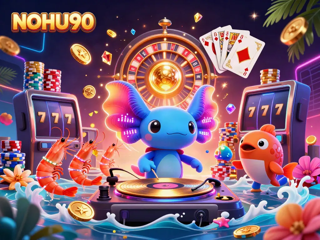 Experience an energetic NOHU90 underwater casino scene with animated characters and vibrant gaming elements.
