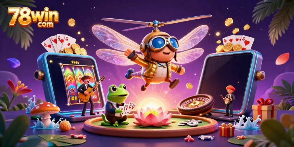 Experience thrilling gameplay at 78win com with a lively casino scene featuring animated characters.