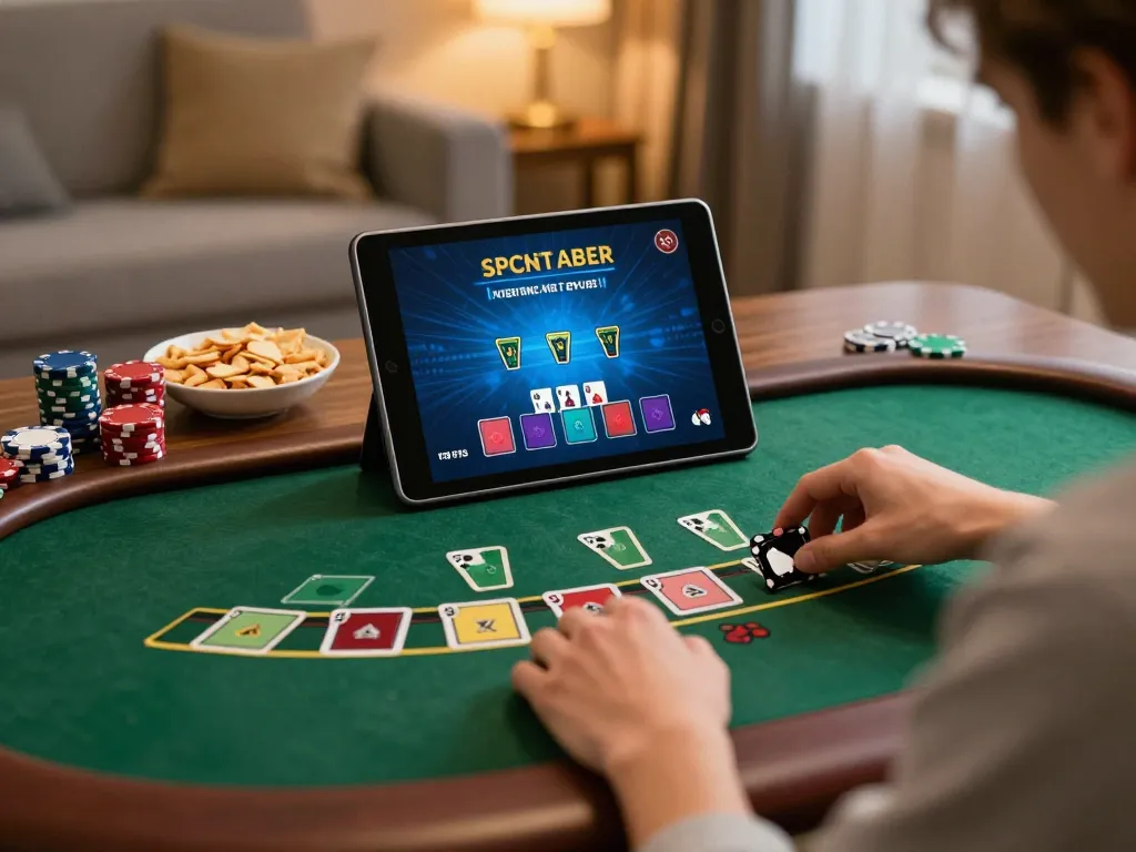 Engaging in live dealer Blackjack on hwg500 tablet in a cozy home setting.