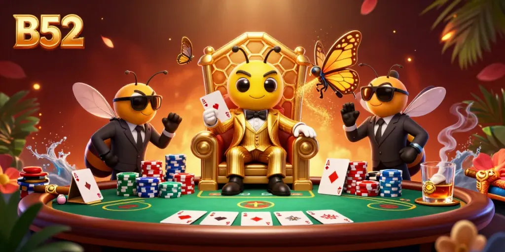 Experience high-stakes poker at B52 with a bumblebee mob boss and dynamic casino elements.