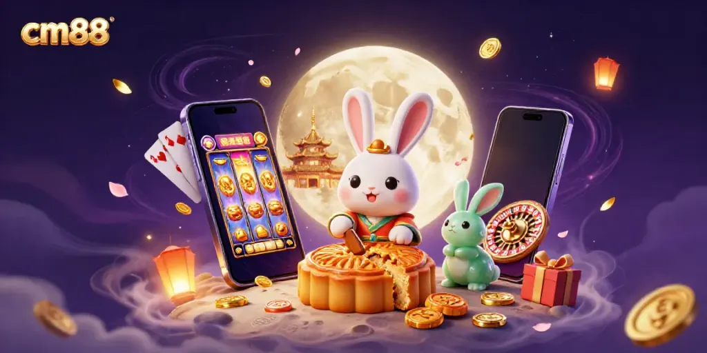 Experience thrilling slots with cm88 as a moon rabbit reveals poker chips from mooncakes.