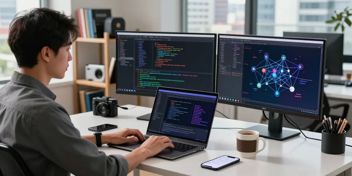 快连 software development workspace with productivity tools and coding displays.