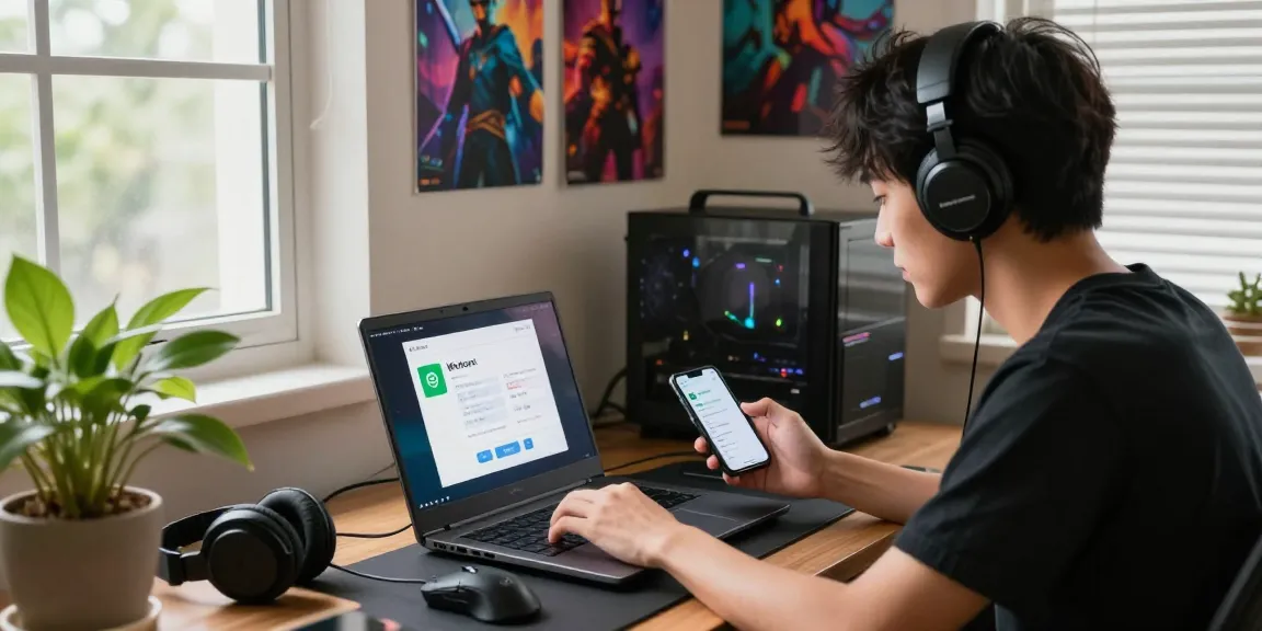 Person downloading Winbox apk on a laptop in a cozy workspace.