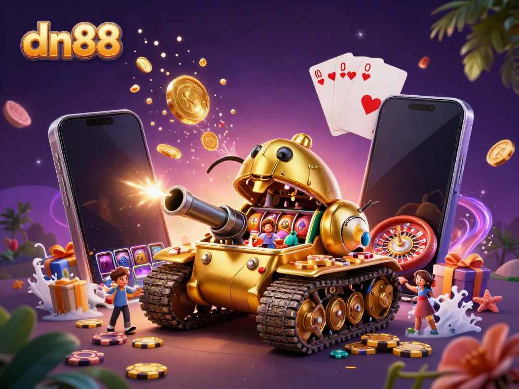 Engage with thrilling casino games in dn88's vibrant 3D scene, showcasing dynamic elements of excitement.