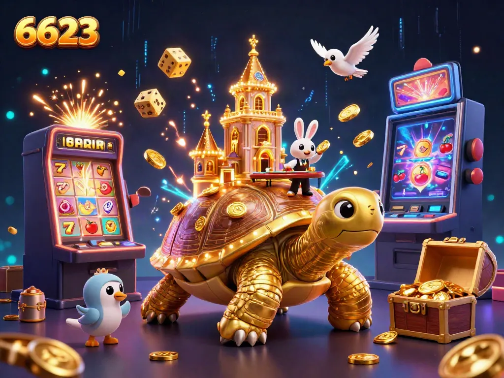 Experience thrilling gaming at 6623 with a vibrant 3D illustration of a magical casino scene.