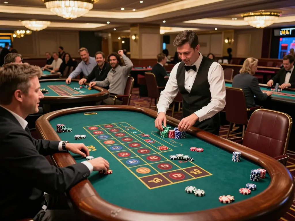 Players engaging in exciting roulette action at OKFUN's high-stakes casino games.