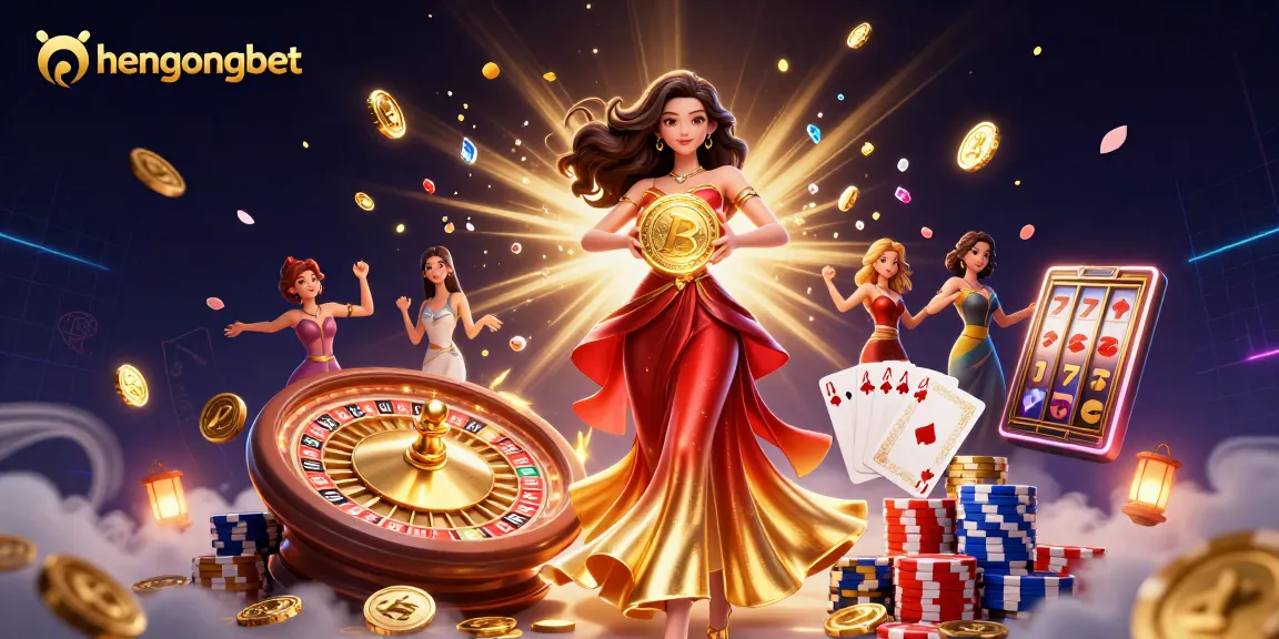 Engage with hengongbet's vibrant online casino scene featuring a stunning Asian woman symbolizing wealth.