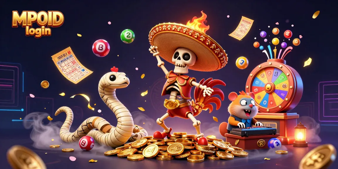 Join the excitement with MPOID login while enjoying a vibrant casino scene of animated characters capturing the thrill of play.