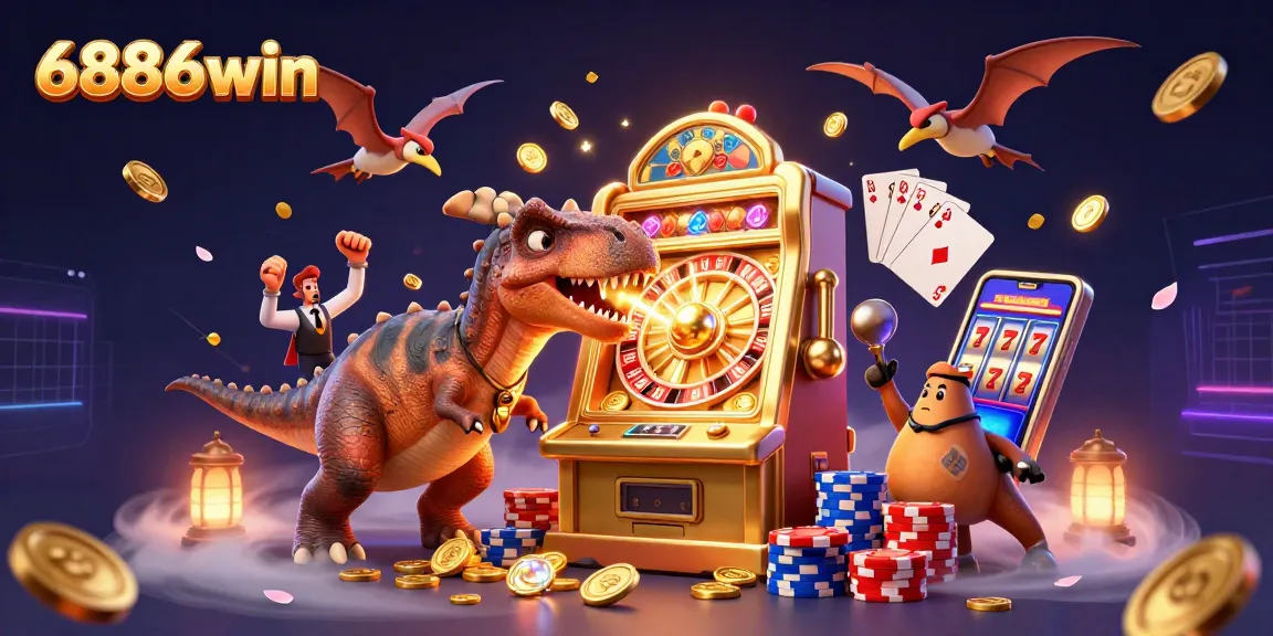 Win big at 6886win with excitement as the cartoon dinosaur hits the jackpot!