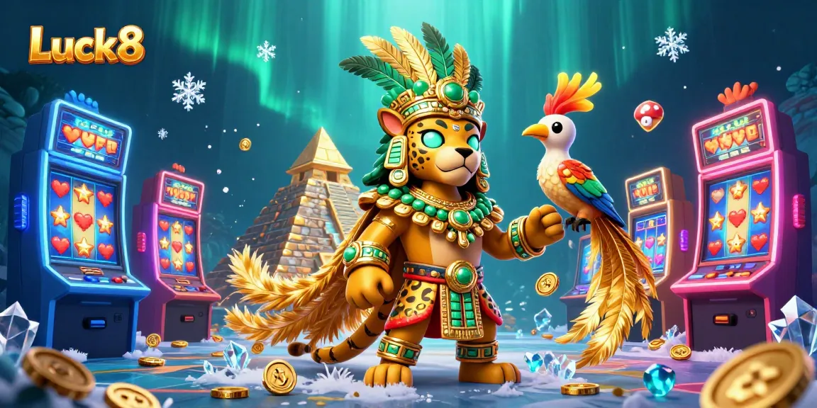 Experience thrilling wins at Luck8 with vibrant slot machines and dynamic characters in an engaging casino scene.