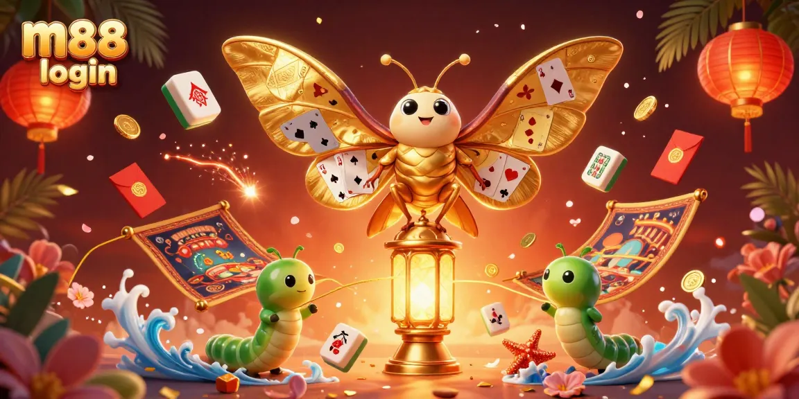 Experience the vibrant m88 login scene with 3D characters and dynamic casino elements for thrilling betting.