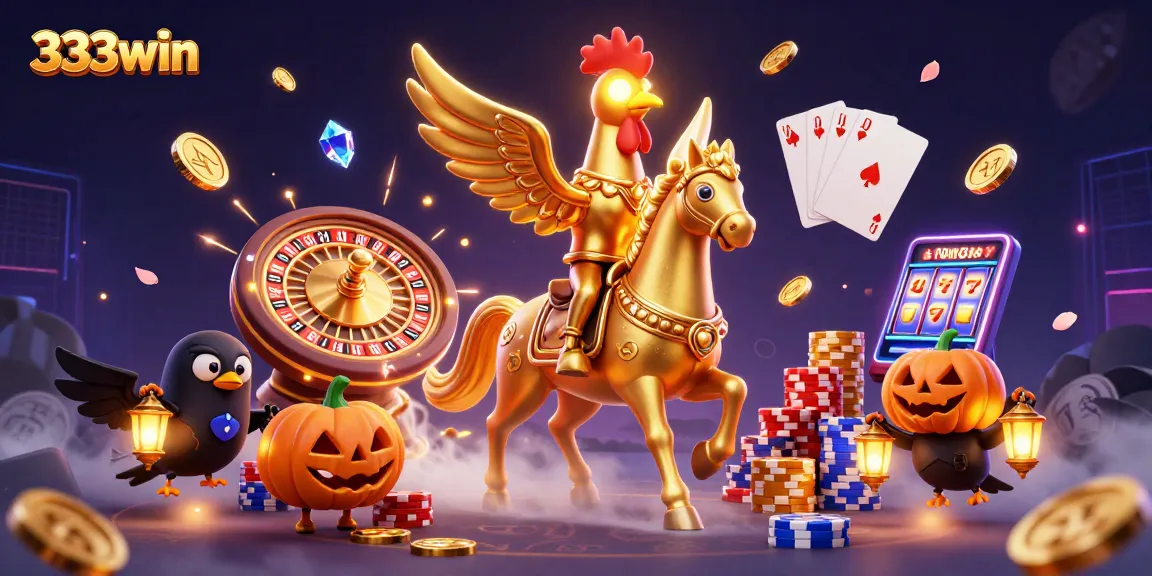 Experience thrilling moments at 333win as gold coins cascade around a unique rooster character in a vibrant casino.
