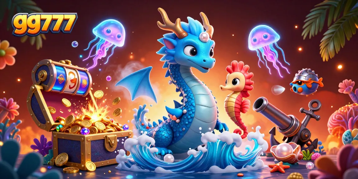 Engage in thrilling gaming experiences at gg777 with a vibrant underwater casino scene featuring action-packed characters and treasures.