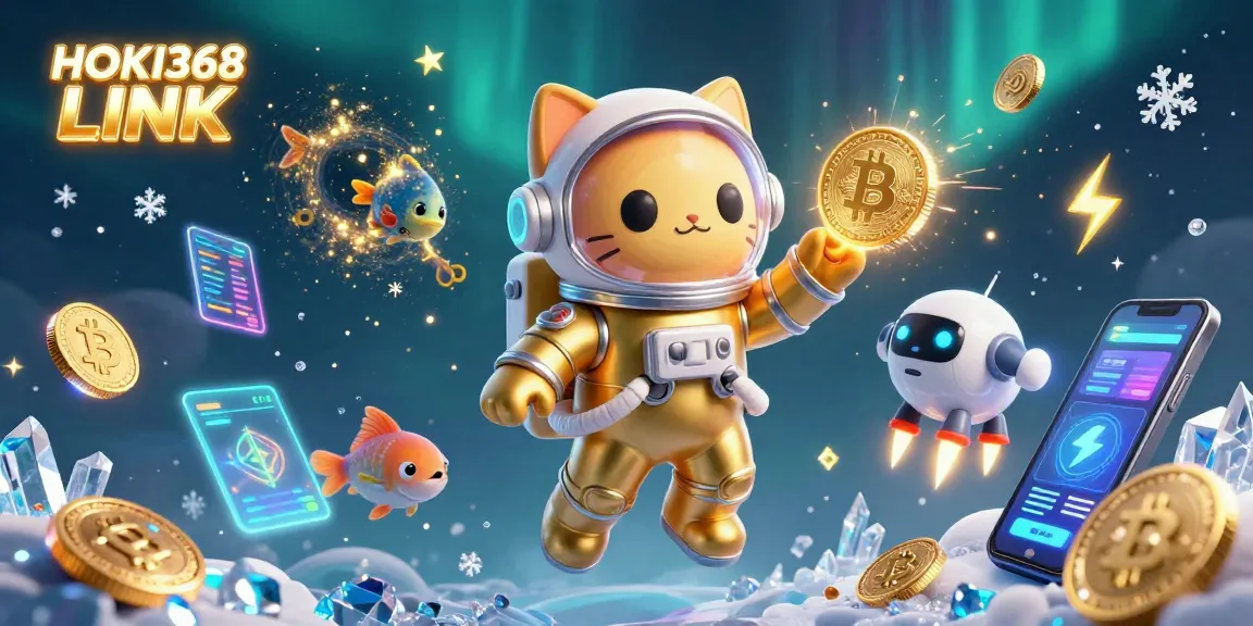 HOKI368 LINK showcases vibrant 3D cartoon characters in a cosmic gambling-themed scene.