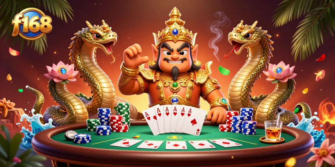 Experience high-stakes poker action with f168 featuring vibrant characters and a dynamic casino scene.