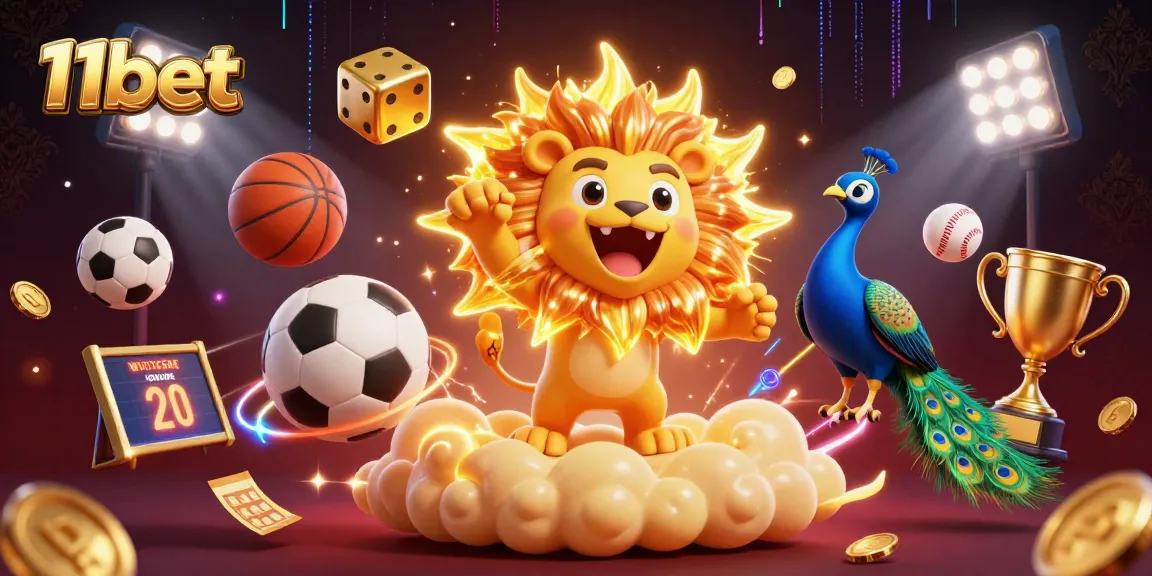 Engage with 11bet through thrilling sports betting elements and dynamic visuals showcasing casino excitement.