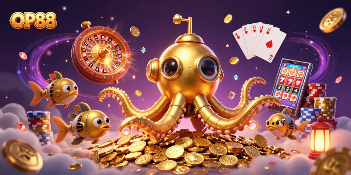 Experience exciting gameplay at OP88 with a vibrant casino scene filled with golden treasures.