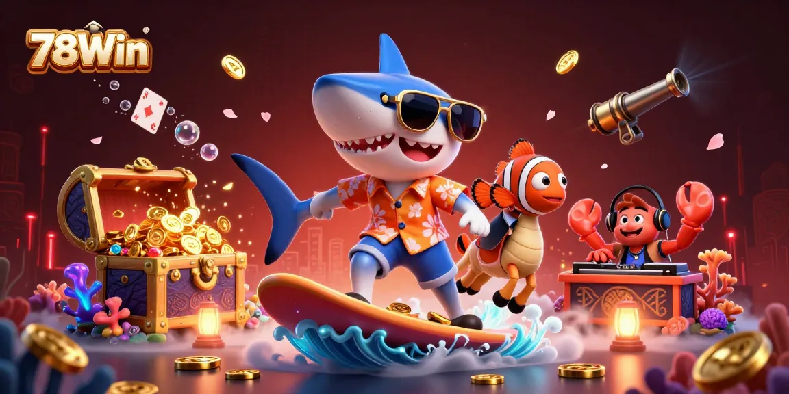 Experience the excitement of 78Win with vibrant casino elements and lively characters in action.
